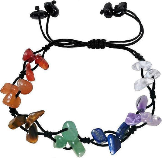Multicolor natural gemstone bead bracelet with black adjustable cord and dangling charms