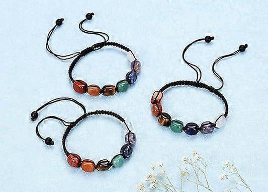 Macramé gemstone bead bracelet with black cord and assorted colored beads