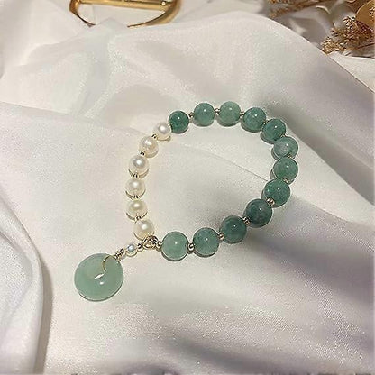 Healing Crystal Bracelet Gold Wealthy Lucky Pearl Feng Shui Jade Bracelet for Women