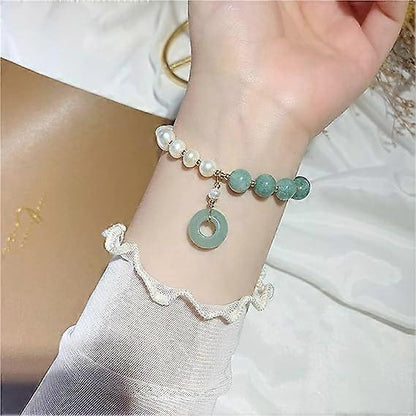 Healing Crystal Bracelet Gold Wealthy Lucky Pearl Feng Shui Jade Bracelet for Women