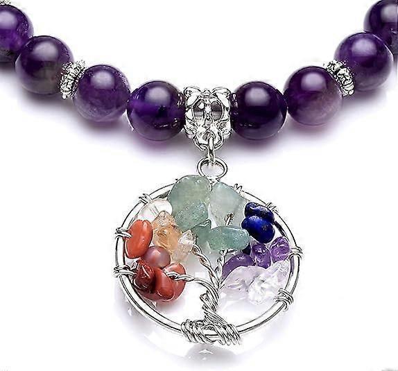 Healing Crystals Beaded Bracelet 7 Chakra Yoga Meditation Stone Bracelets Tree of Life Stretch Bracelet for Women Girls