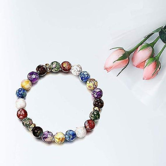 Multicolor gemstone bead bracelet with round beads and elastic band