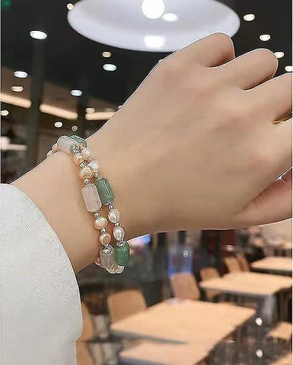 Jade Pearls Bracelet Gold Wealthy Good Fortune Jade Bangle Amulet For Women, Lucky Jade Feng Shui Healing Crystal Bracelet