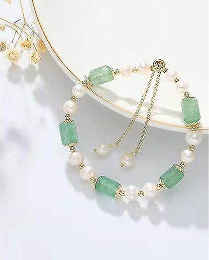 Jade Pearls Bracelet Gold Wealthy Good Fortune Jade Bangle Amulet For Women, Lucky Jade Feng Shui Healing Crystal Bracelet