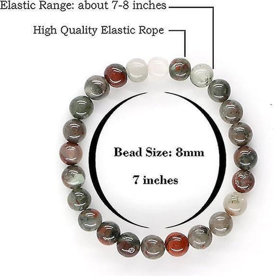 Natural stone bead stretch bracelet with 8mm round beads in green, gray, red and white