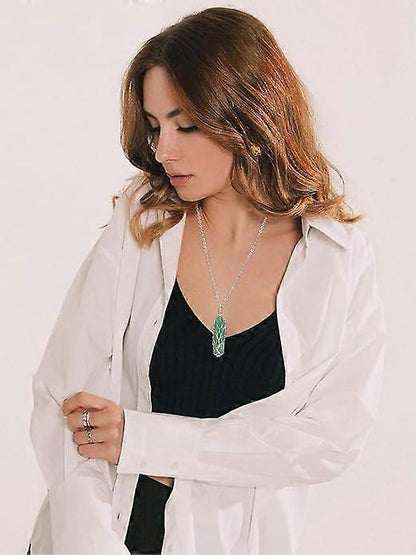 Natural Healing Crystal Stone Necklace Silver Tree Of Life Wire Wrapped Hexagonal Crystal Points Pendant Necklace for Women