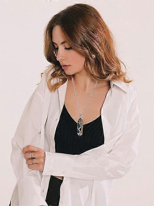 Natural Healing Crystal Stone Necklace Silver Tree Of Life Wire Wrapped Hexagonal Crystal Points Pendant Necklace for Women