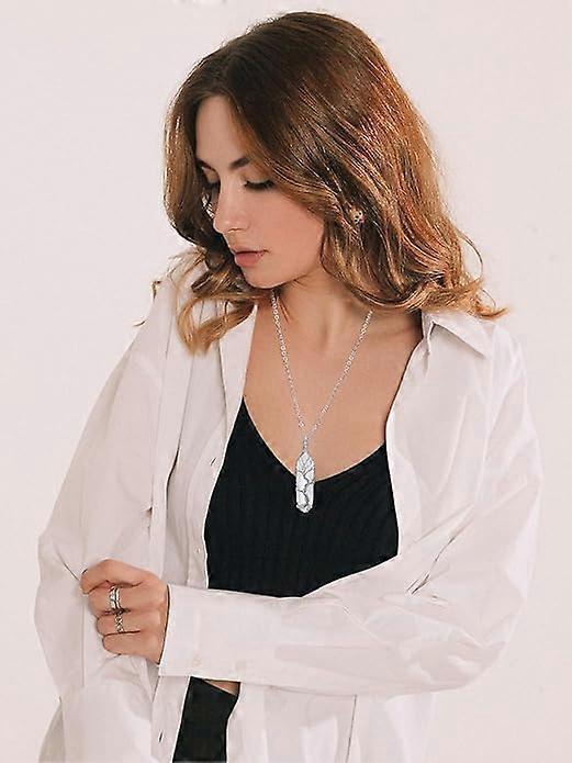 Natural Healing Crystal Stone Necklace Silver Tree Of Life Wire Wrapped Hexagonal Crystal Points Pendant Necklace for Women