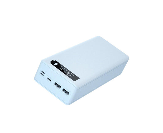 White power bank charger case with multiple USB ports and display panel