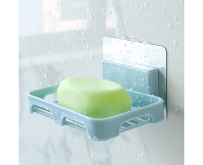 2Pcs/Set Soap Box No Drilling Easy to Install Ventilated Drained Wall Mounted Shower Soap Holder for Bathroom-Blue