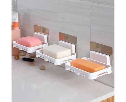 2Pcs/Set Soap Box No Drilling Easy to Install Ventilated Drained Wall Mounted Shower Soap Holder for Bathroom-White