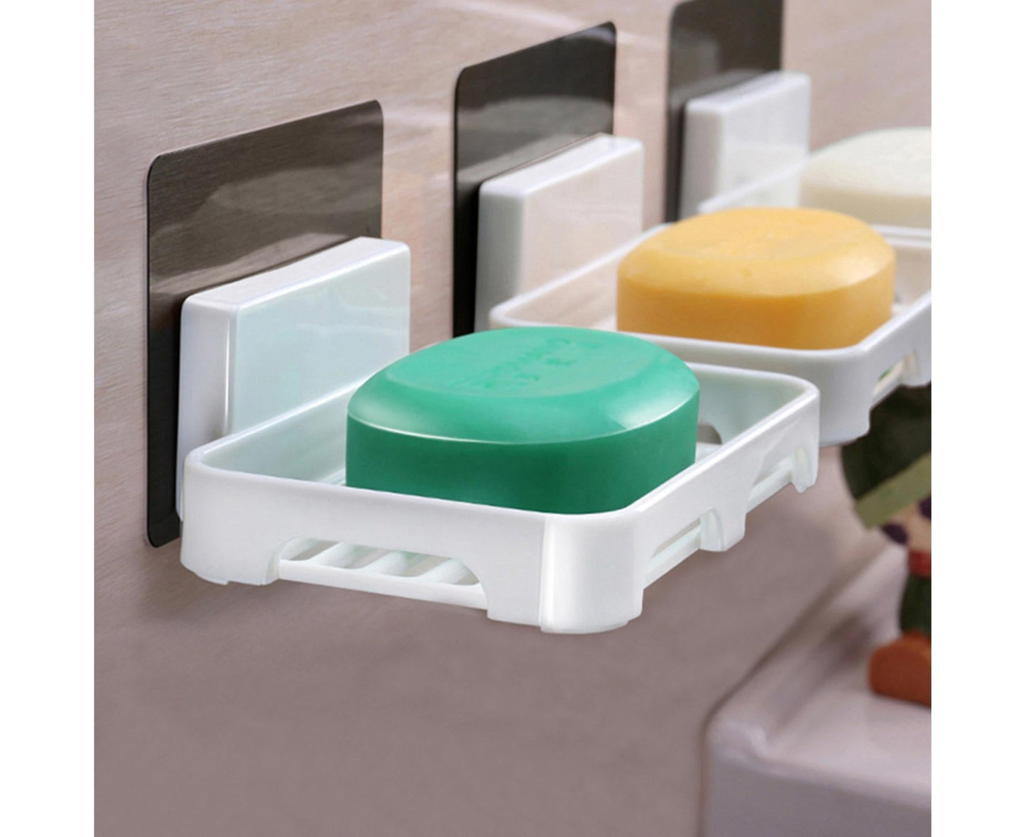 2Pcs/Set Soap Box No Drilling Easy to Install Ventilated Drained Wall Mounted Shower Soap Holder for Bathroom-White