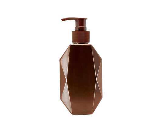 Refillable soap dispenser bottle, brown faceted PET with pump top, 300ml