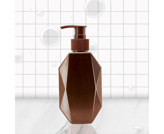Refillable soap dispenser bottle, brown faceted PET with pump top