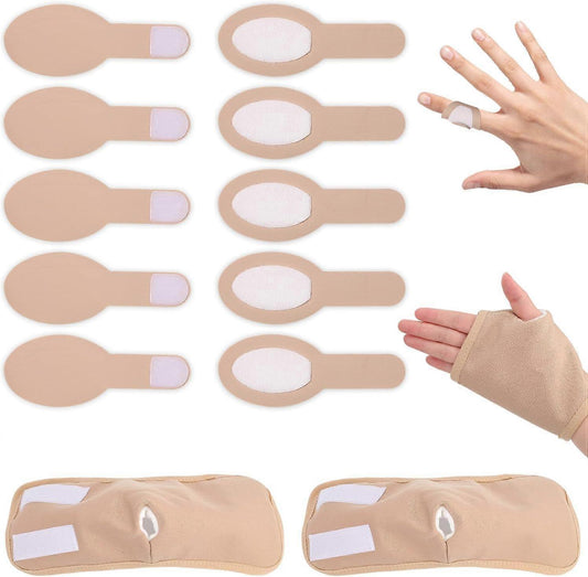 Beige finger wraps with white pads, oval openings for fingers