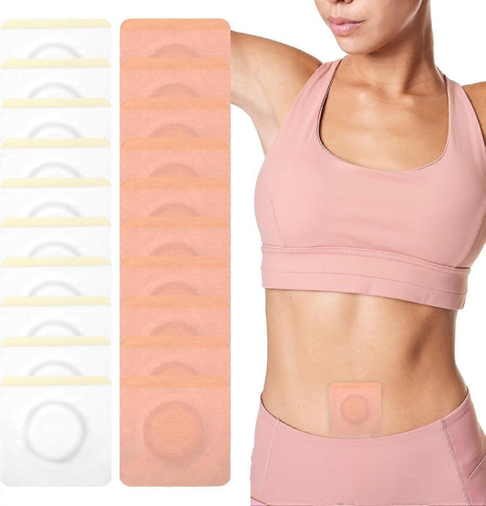 Skin-tone castor oil belly button patches, disposable square pads with central circle