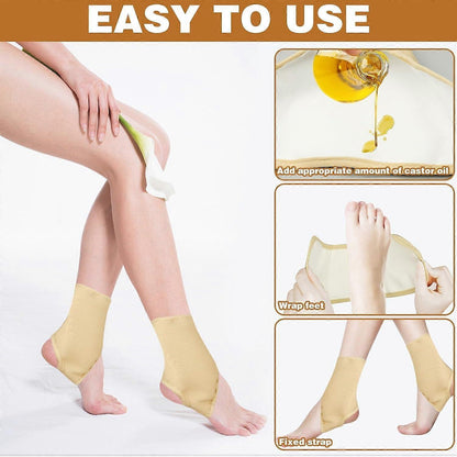 2Pcs Organic Castor Oil Pack Wrap for Feet, Castor Pack Castor Oil Foot Wrap, Reusable Castor Oil Wrap with Hook and Loop, (Castor Oil Not Included)