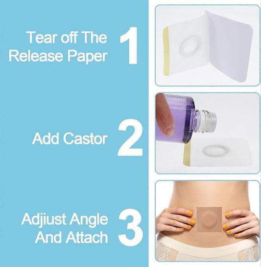 Set of disposable belly patch wraps with round adhesive centers and release paper