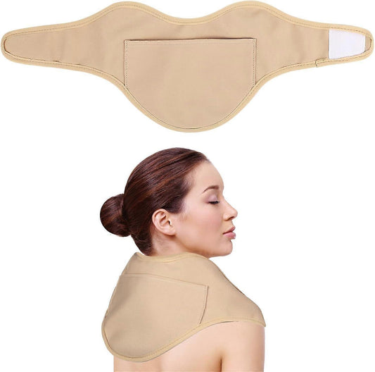 Beige shoulder castor oil pack with adjustable strap and central pad