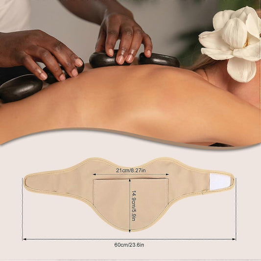 Beige shoulder castor oil pack on upper back during massage