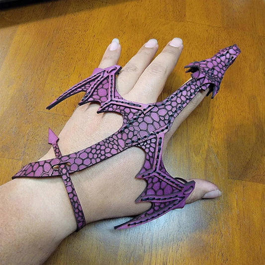 Left-hand dragon bracelet, purple scale pattern with open palm and claw tips