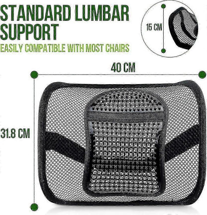 Mesh Lumbar Support - Breathable Back Cushion with Elastic Straps for Chair or Car