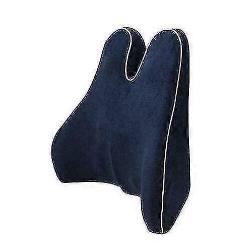 Navy lumbar support cushion with curved U-shape and padded back