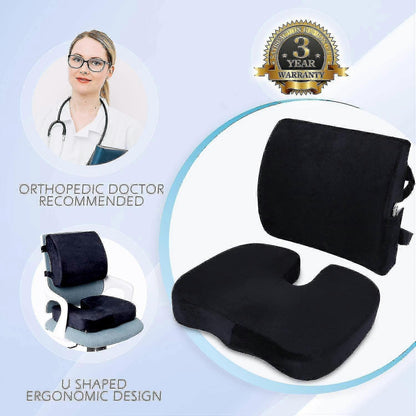 Memory Foam Seat & Back Cushion Set - Ergonomic Support for Car or Office Chairs