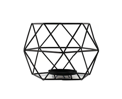 Nordic Style 3D Geometric Wrought Rack Candle Holder Candlestick Home Decoration-Black