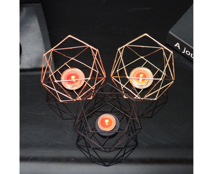 Nordic Style 3D Geometric Wrought Rack Candle Holder Candlestick Home Decoration-Black
