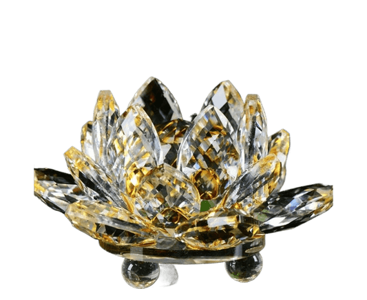 Artificial crystal lotus ornament with clear and golden-yellow petals