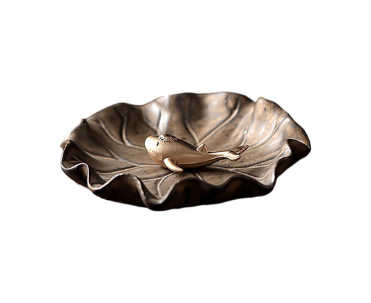 Lotus leaf mini incense holder with round burner bowl and incense stick