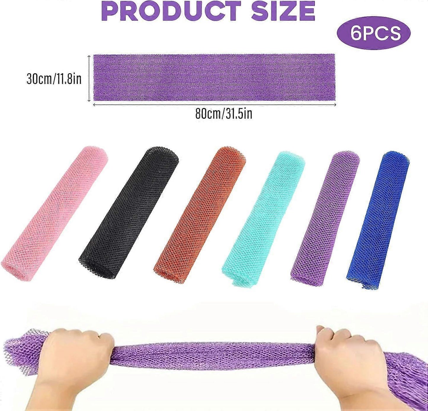 6pcs African Long Net Sponge, Exfoliating Shower Body Back Scrubber