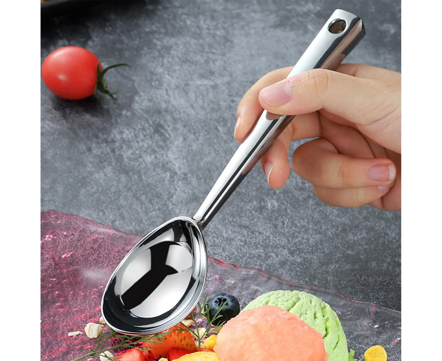 Ice Cream Scoop Anti-slid Stainless Steel Ice Cream Spoon-Home-Silver