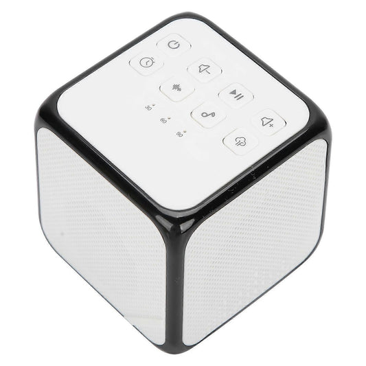 Portable white noise machine with top control buttons and speaker grille