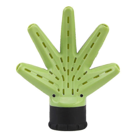 Hair dryer diffuser attachment in light green with vent holes and black collar.