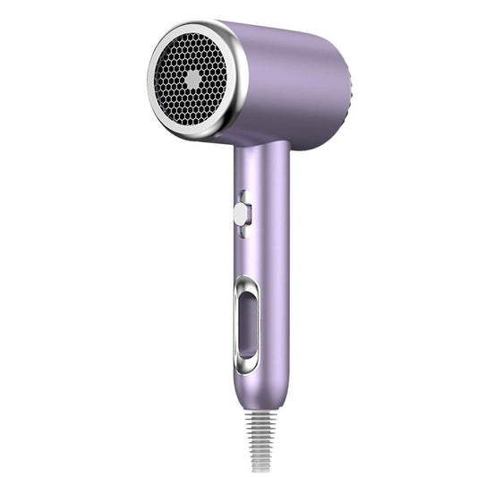 Purple handheld hair dryer with concentrator nozzle and vented grille