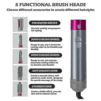 5-in-1 Hair Dryer Curler Straightener Blow Dryer Brush Pink