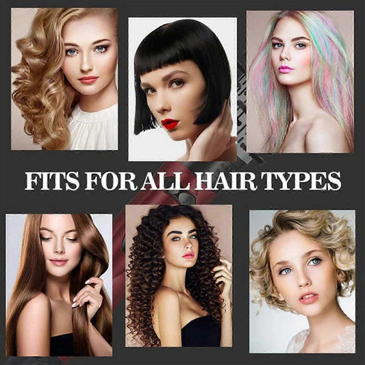 Hair styling hot air tool shown on multiple hair textures