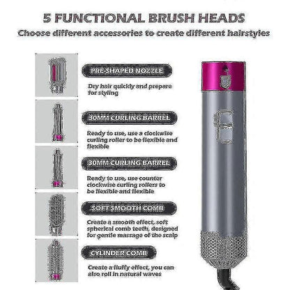 5-in-1 Hair Dryer Brush Curler Straightener Styling Tool