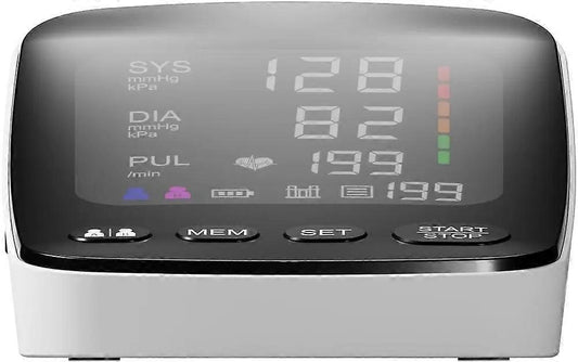 Digital wellness tracking device front panel with SYS DIA PUL meters and buttons