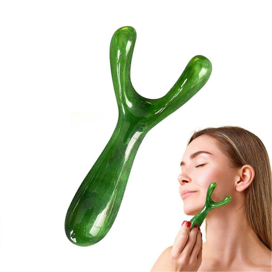 Green resin nose gua sha tool with curved U-shaped clip