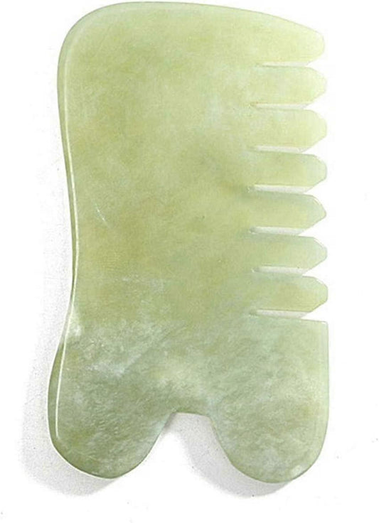 Jade gua sha massage comb with curved U-shape handle and five fingertips