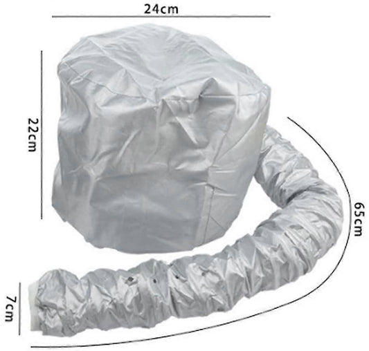 Silver-gray steam drying cap with extended hose-like sleeve