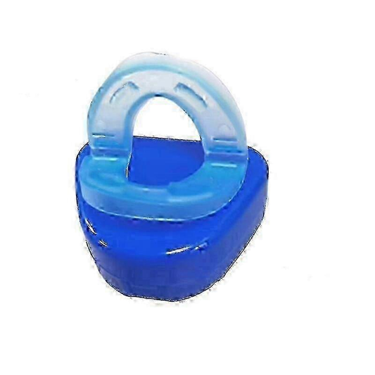 Blue adjustable anti-snoring mouthpiece with U-shaped bite guard