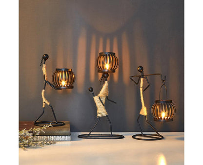 Nordic Candlestick Abstract Iron Men Candle Holder Home Bar Restaurant Decor- G