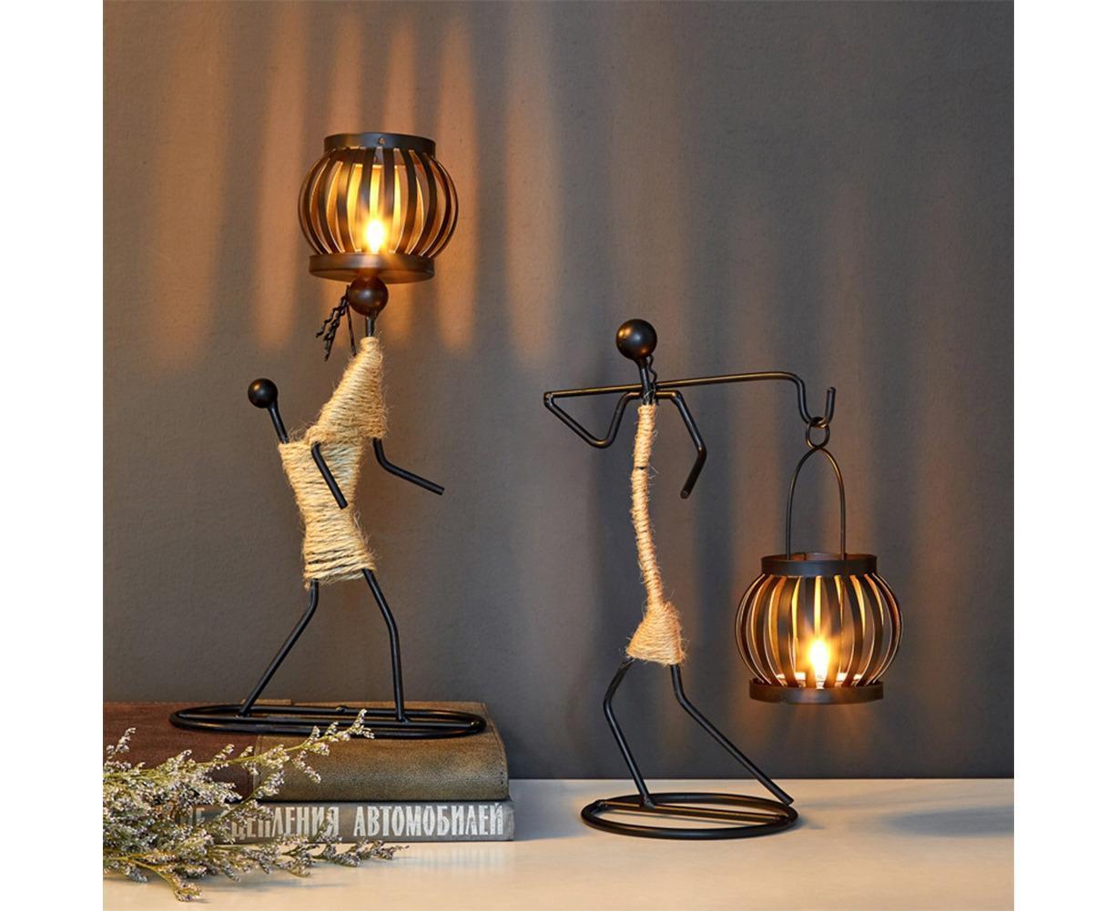 Nordic Candlestick Abstract Iron Men Candle Holder Home Bar Restaurant Decor- G