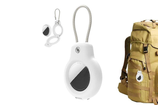 AirTag shockproof case with lanyard, white, round with black window