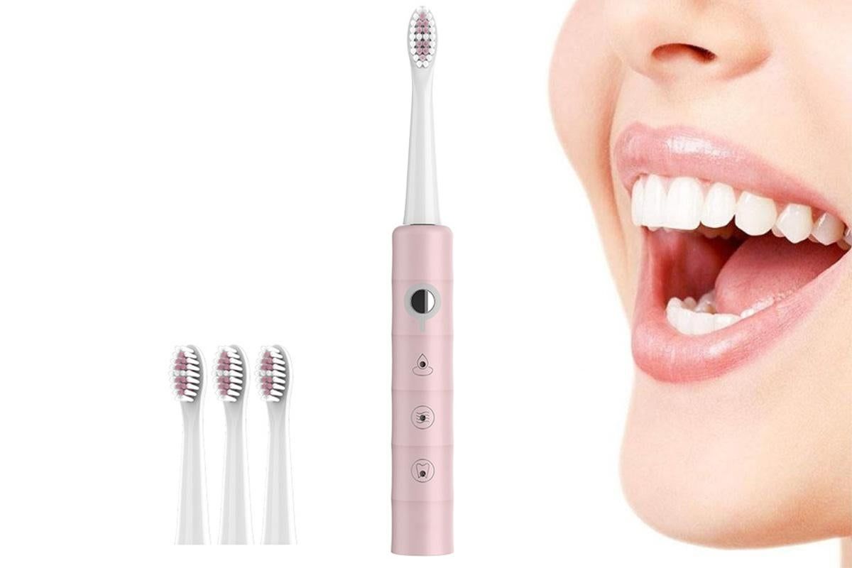 Electric Toothbrush for Adults Powerful Sonic Toothbrush 6 Modes with 4 Replacement Brush Heads - Black