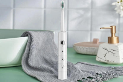 Electric Toothbrush for Adults Powerful Sonic Toothbrush 6 Modes with 4 Replacement Brush Heads - White